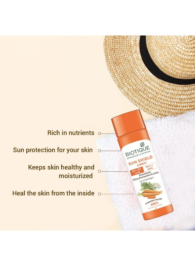 Biotique Bio Carrot Face & Body Sun Lotion | SPF 40 UVA/UVB Sunscreen | Prevents Ageing and Soothes Dry Skin| 100% Botanical Extracts | Suitable for All Skin Types | 190ml - Image 2